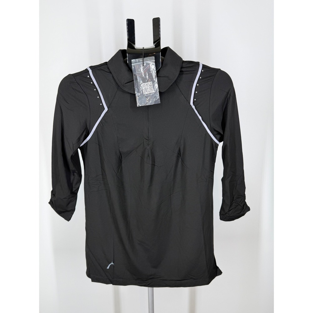 SwingDish Womens Black Golf Top Rhinestone 1/4‎ Zip Shirt Large